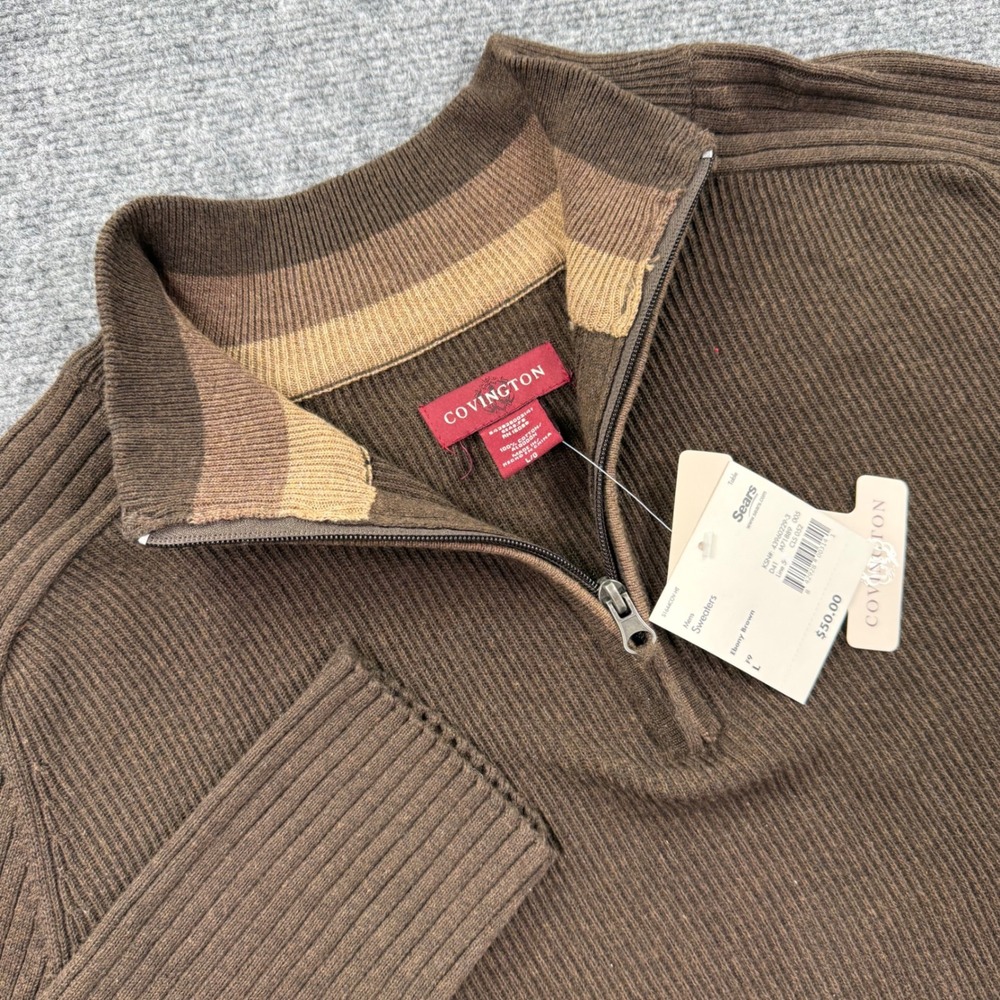 Covington Quarter Zip Sweater Size Large Brown Ribbed Cotton Pullover NWT Men's